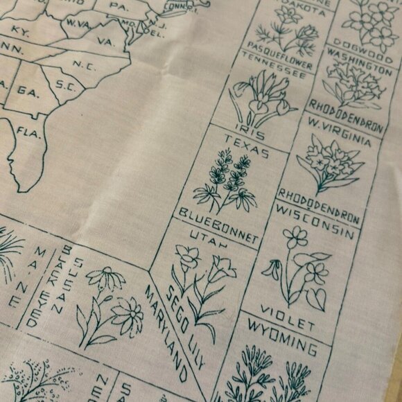 Vintage Paragon Needlecraft Embroidered USA Map State Flower Unfinished - Picture 5 of 6